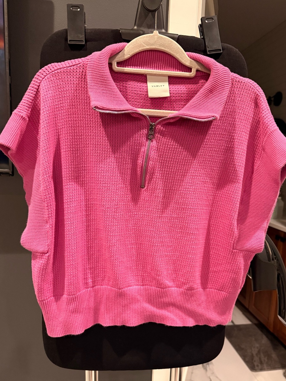 Varley Hot Pink Short-Sleeve Half-Zip Knit Pullover